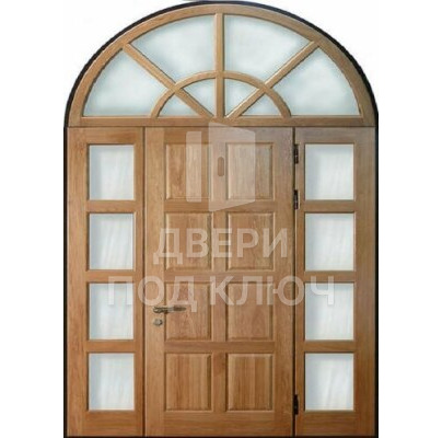 Парадная элитная арочная трехстворчатая дверь с окошком ДПК-12658